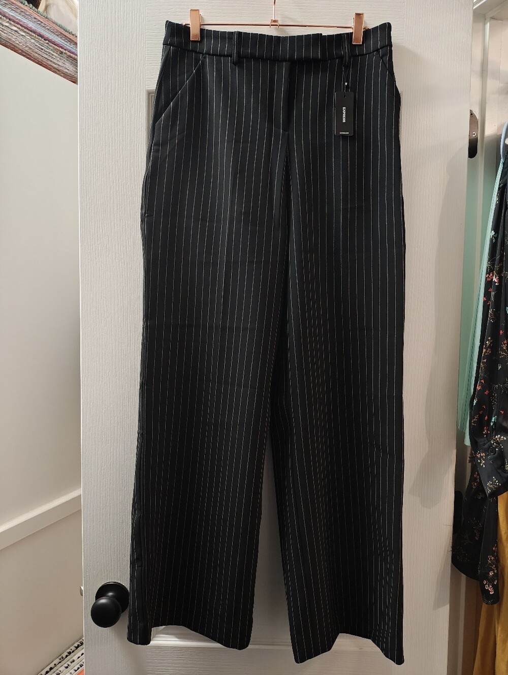 Express Black Pinstripe Wide-Leg Pants